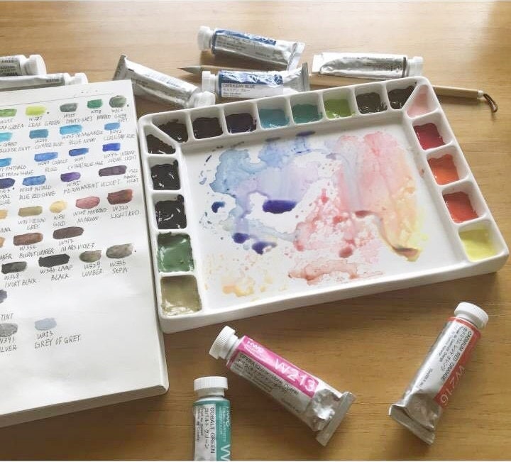 Ceramic watercolor palette multi-cell watercolor painting white porce –  AOOKMIYA