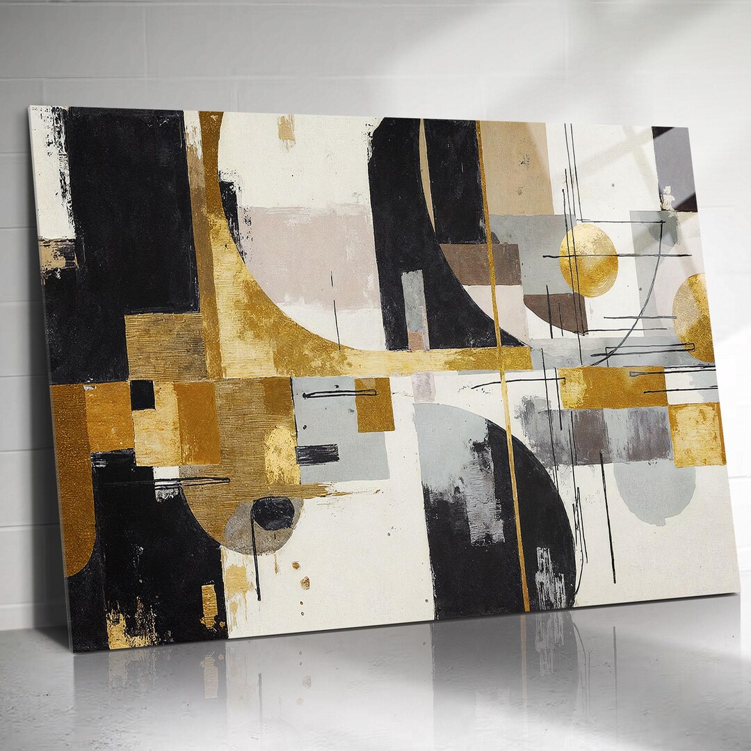 Modern Abstract Black and Gold Glass Wall Art | Luxury Geometric Decor ...