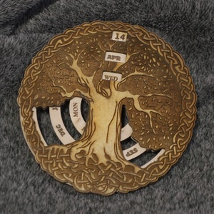 wall mounted Celtic tree wooden perpetual calendar - any language - personalizable