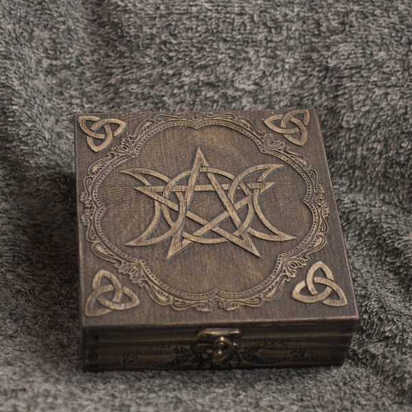 Triple Moon - Wicca - Witch - Pagan themed wooden jevelery box/casket - hand painted