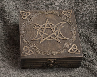 Triple Moon - Wicca - Witch - Pagan themed wooden jevelery box/casket - hand painted