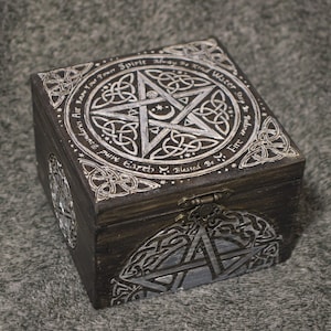 Secret Compartment Pentacle - Triple Moon - Wicca - Witch - Pagan themed Square jevelery box with hidden section