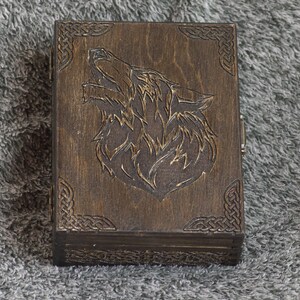 Celtic Wolf themed wooden jevelery box/casket - book-shaped - Black