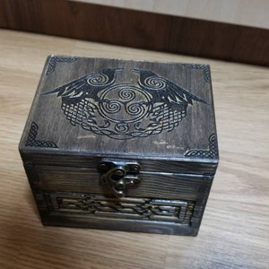 HIGH Secret Compartment Celtic Ravens themed medium jevelery box/casket with hidden section