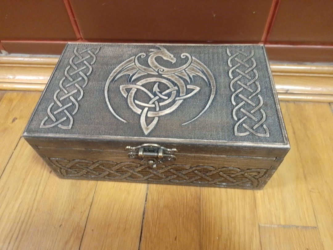 Big Secret Compartment Celic Dragon Themed Jevelery Box With Hidden ...