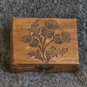 Thistle of Scotland themed mini wooden jevelery box/casket