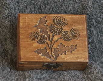Scottish Thistle Wood Jewelry Box, Handmade Keepsake