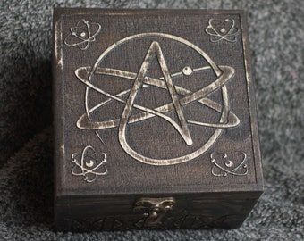 Atom - Atheism - Science themed wooden jevelery box/casket - hidden compartment possible