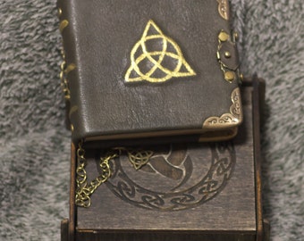 Celtic Triskel themed Handmade leather craft paper notebook in wooden box