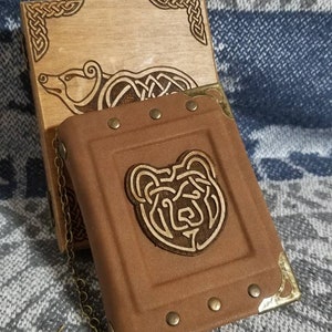 Bear - Bjorn - Viking series handmade leather notebook in wooden box