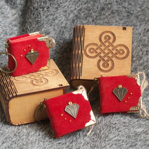 Celtic themed Handmade suede keychain red paper notebook in wooden box