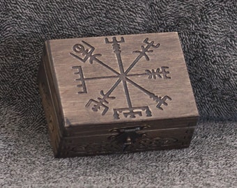 Thème Vikings - Mini boîte/coffret à bijoux en bois Vegvisir