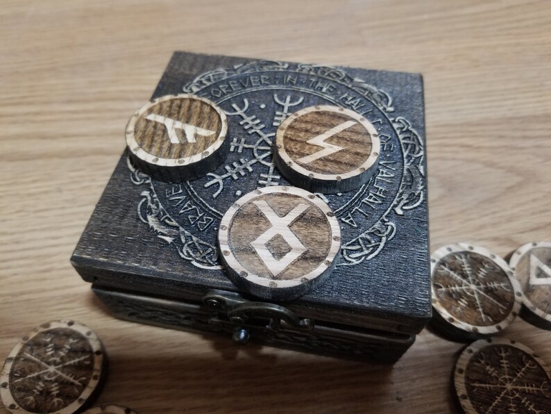 Forever Rune Ash Wood Elder Futhark Runes Set- Helm of Awe - for Divination - Wooden ...