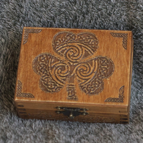 Irish themed - Clover Leaf - mini wooden jevelery box/casket