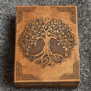 Celtic Tree themed wooden jevelery box/casket - book-shaped - brown