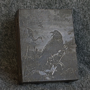 Ravens on the Battlefield - man&#39;s themed wooden jevelery box/casket - book-shaped - brown