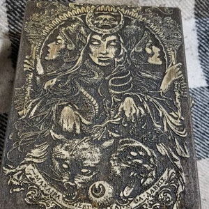 Goddes Hecate - Wicca - Pagan themed wooden jevelery box/casket - book-shaped - bold