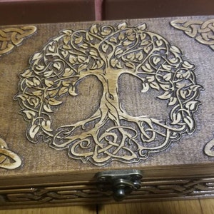 Celtic Tree of Life- Yggdrassil - themed slim wooden jevelery box/casket