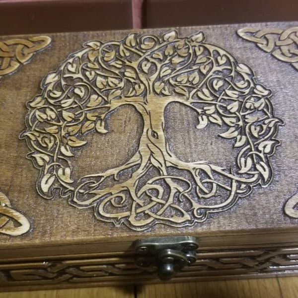 Celtic Tree of Life- Yggdrassil - themed slim wooden jevelery box/casket