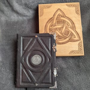 Celtic Triskel series Handmade leather craft paper notebook in wooden box