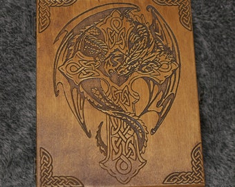 Celtic Cross and Dragon themed wooden jevelery box/casket - book-shaped - Black