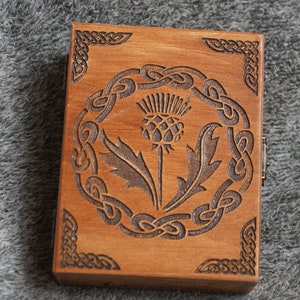 Thistle of Scotland themed wooden jevelery box/casket - book-shaped