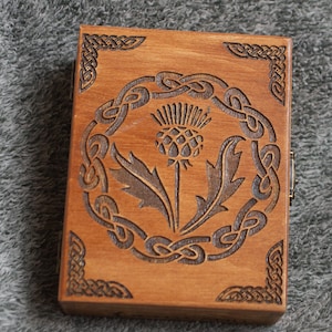 Thistle of Scotland themed wooden jevelery box/casket - book-shaped