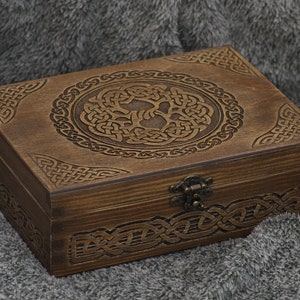 Celtic tree themed wooden jevelery box/casket - book-shaped - Black