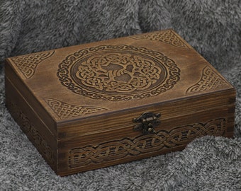 Celtic tree themed wooden jevelery box/casket - book-shaped - Black