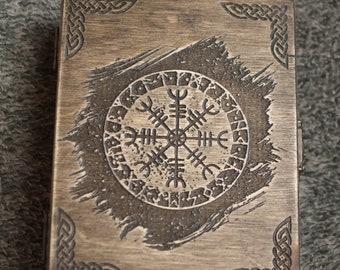 Viking - Helm of Awe themed wooden jevelery box/casket - book-shaped - Black