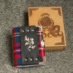 Série Thistle of Scotland Carnet de notes en laine blanc à carreaux fait main dans une boîte en bois