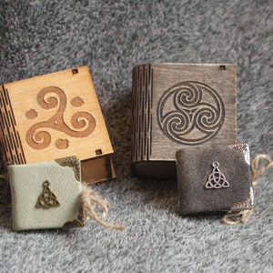 Celtic themed Handmade leather keychain craft paper notebook in wooden box