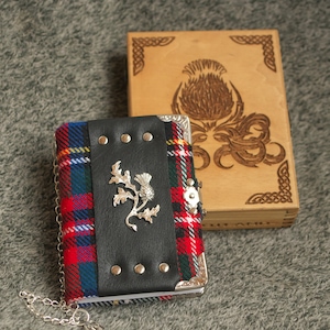 Série Thistle of Scotland Carnet de notes en laine blanc à carreaux fait main dans une boîte en bois