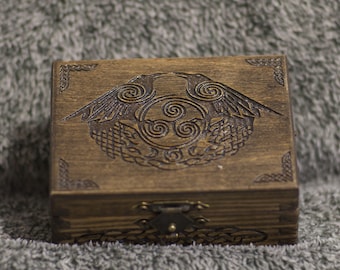 Celtic Ravens themed mini wooden jevelery box/casket