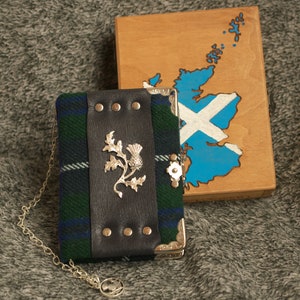 Série Thistle of Scotland Cahier en papier artisanal en laine fait main dans une boîte en bois