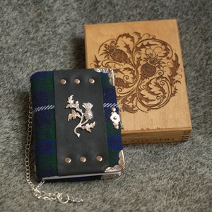 Série Thistle of Scotland Carnet de notes en laine blanc à carreaux fait main dans une boîte en bois
