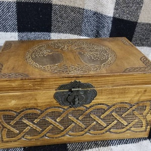 Biggest Secret Compartment Celic Tree of Life themed jevelery box with hidden section 12x8x6inch