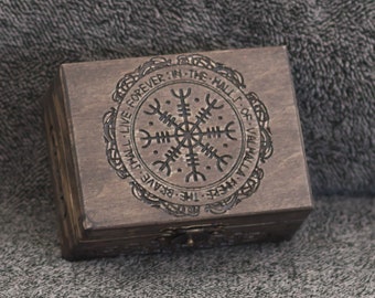 Vikings themed - The Helm of Awe - aegishjalmaг themed mini wooden jevelery box/casket