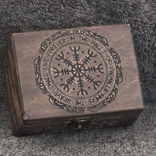 Vikings themed - The Helm of Awe - aegishjalmaг themed mini wooden jevelery box/casket