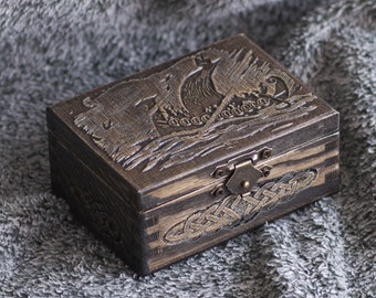 Viking- Drakkar themed mini wooden jevelery box/casket