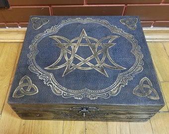 Pentacle - Triple Moon- Wicca - themed Gigantic wooden chest/jevelery box/casket - 35×30×12cm, UPS shipping
