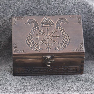 Vikings runic compass - vegvisir and dragons themed -  - wooden jevelery box/casket