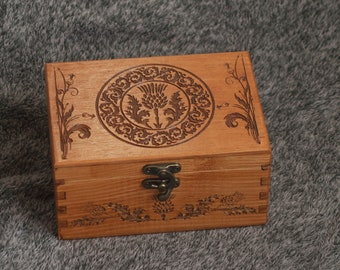 The Thistle of Scotland themed wooden jevelery box/casket