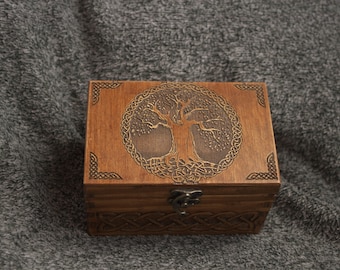 Secret Compartment Celtic Tree of Life themed jevelery box/casket with hidden section