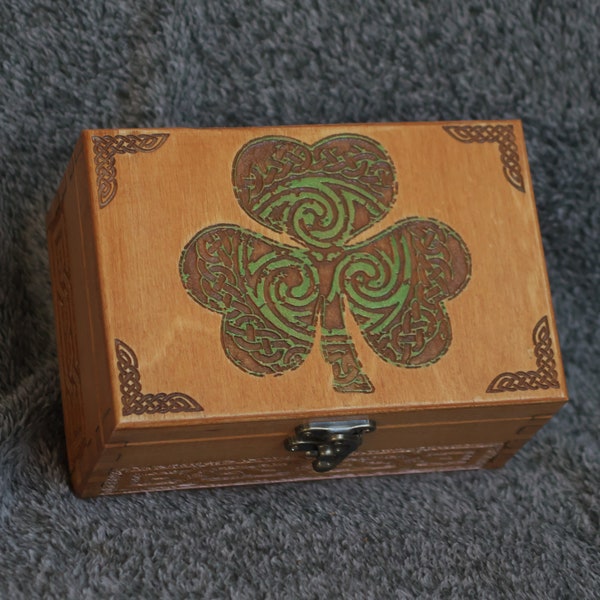 Irish themed - Clover Leaf - wooden jevelery box/casket