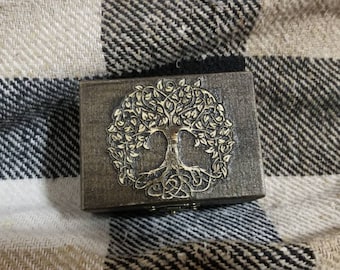 Mini coffret/coffret à bijoux en bois sur le thème des arbres celtiques