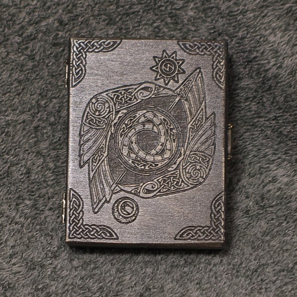 Celtic Ravens themed wooden jevelery box/casket - book-shaped - Black