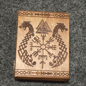 Vikings - Vegvisir and Dragons themed wooden jevelery box/casket - book-shaped