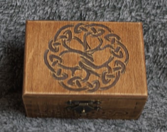 Mini coffret/coffret à bijoux en bois sur le thème des arbres celtiques