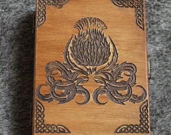Thistle of Scotland themed wooden jevelery box/casket - book-shaped